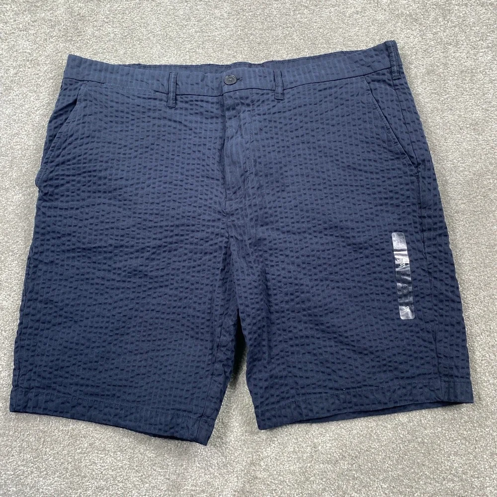Tommy Hilfiger Seersucker Shorts Mens 38 Navy Blue Textured Casual XM03616